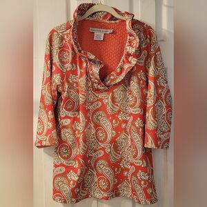Gretchen Scott Designs Paisley Ruffle-Neck Top